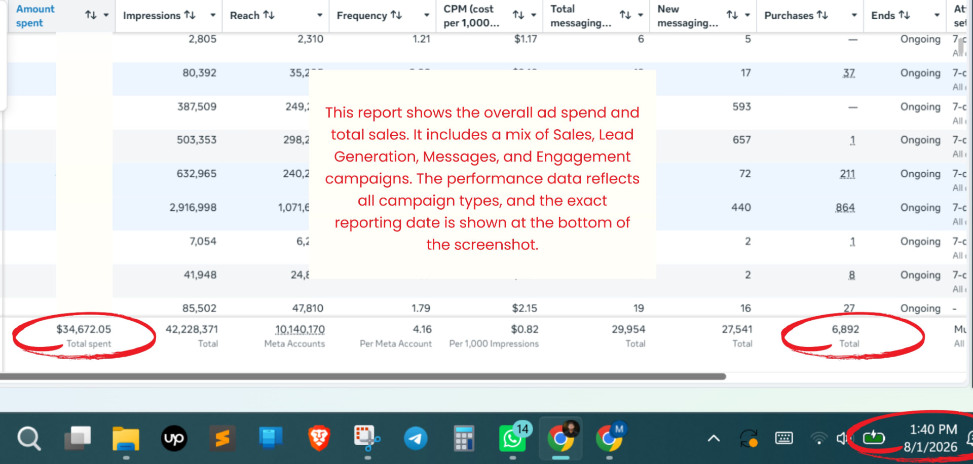 Ad Account Performance Overview — Meta Ads Manager · Overall Reporting campaign screenshot