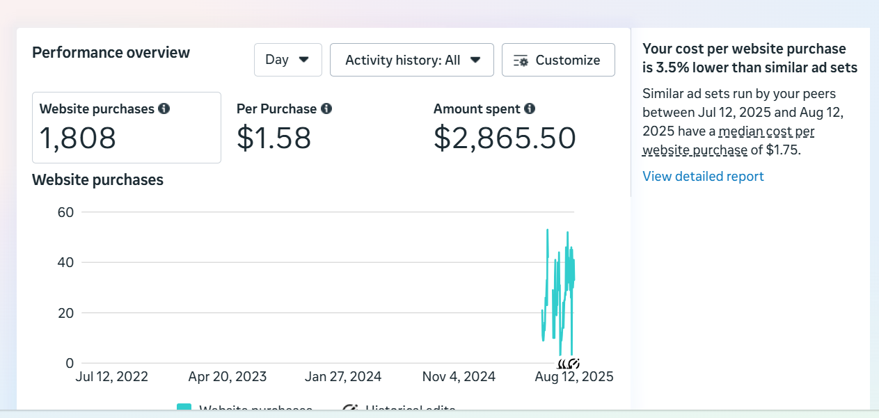 eCommerce Purchase Campaign — Below Peer CPA — Meta Ads · Sales campaign screenshot