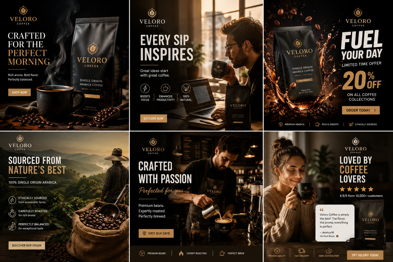 Veloro Coffee ad creative set