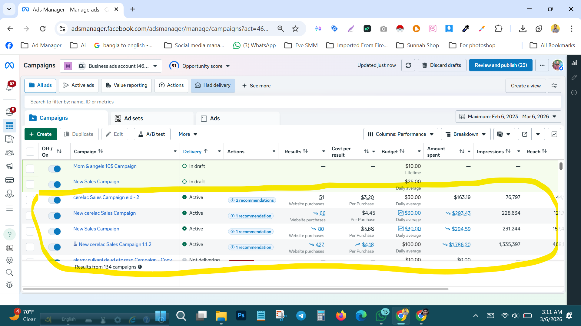 Ads Manager Report — Meta Ads Manager · Campaign Management campaign screenshot