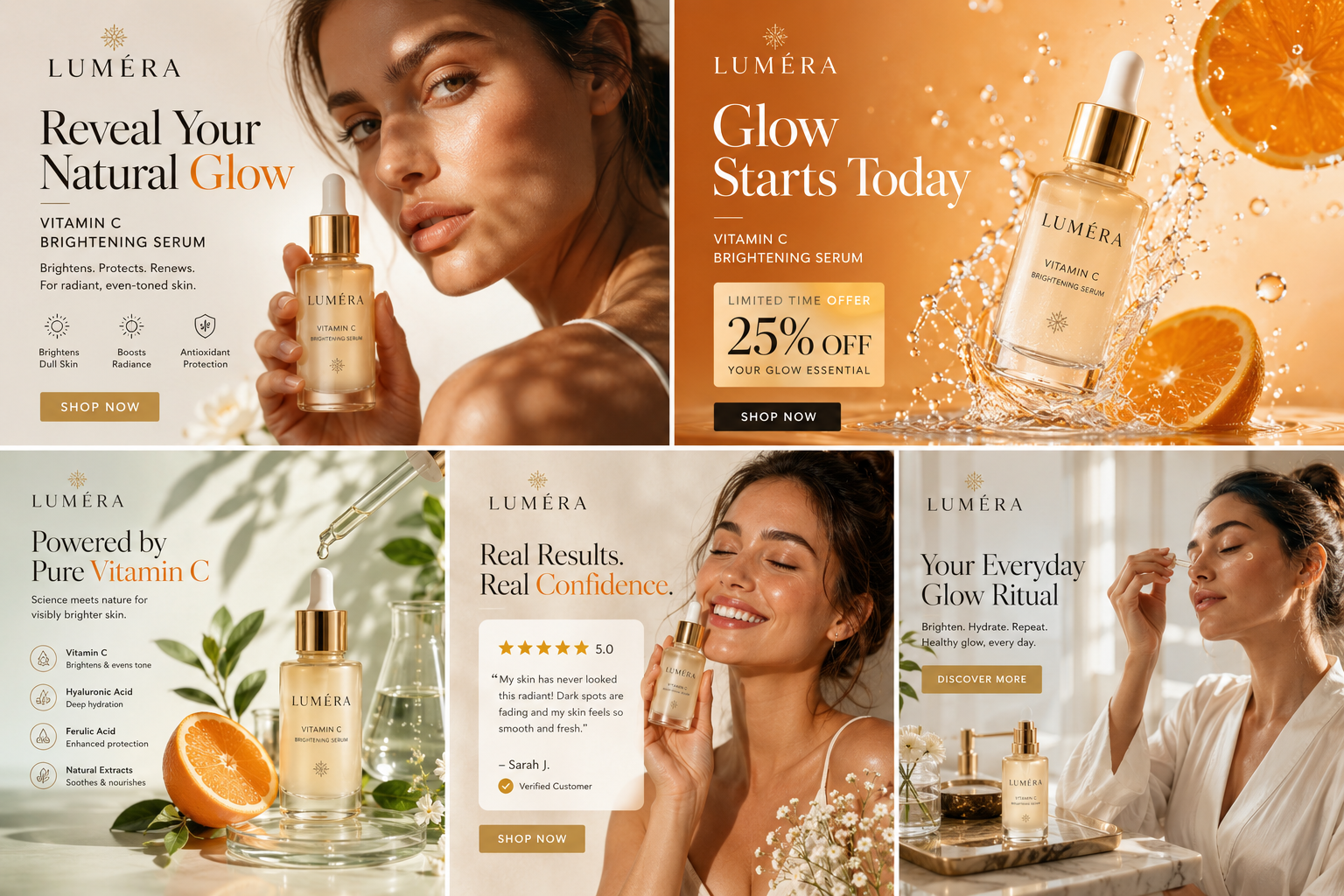 Luméra skincare serum ad creative set