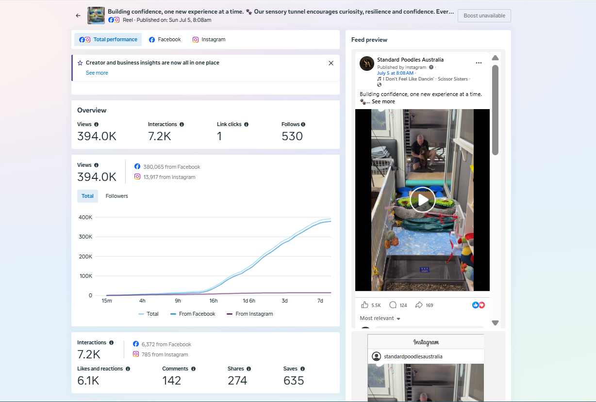 Organic Reel Insights — Meta Business Suite · Engagement campaign screenshot