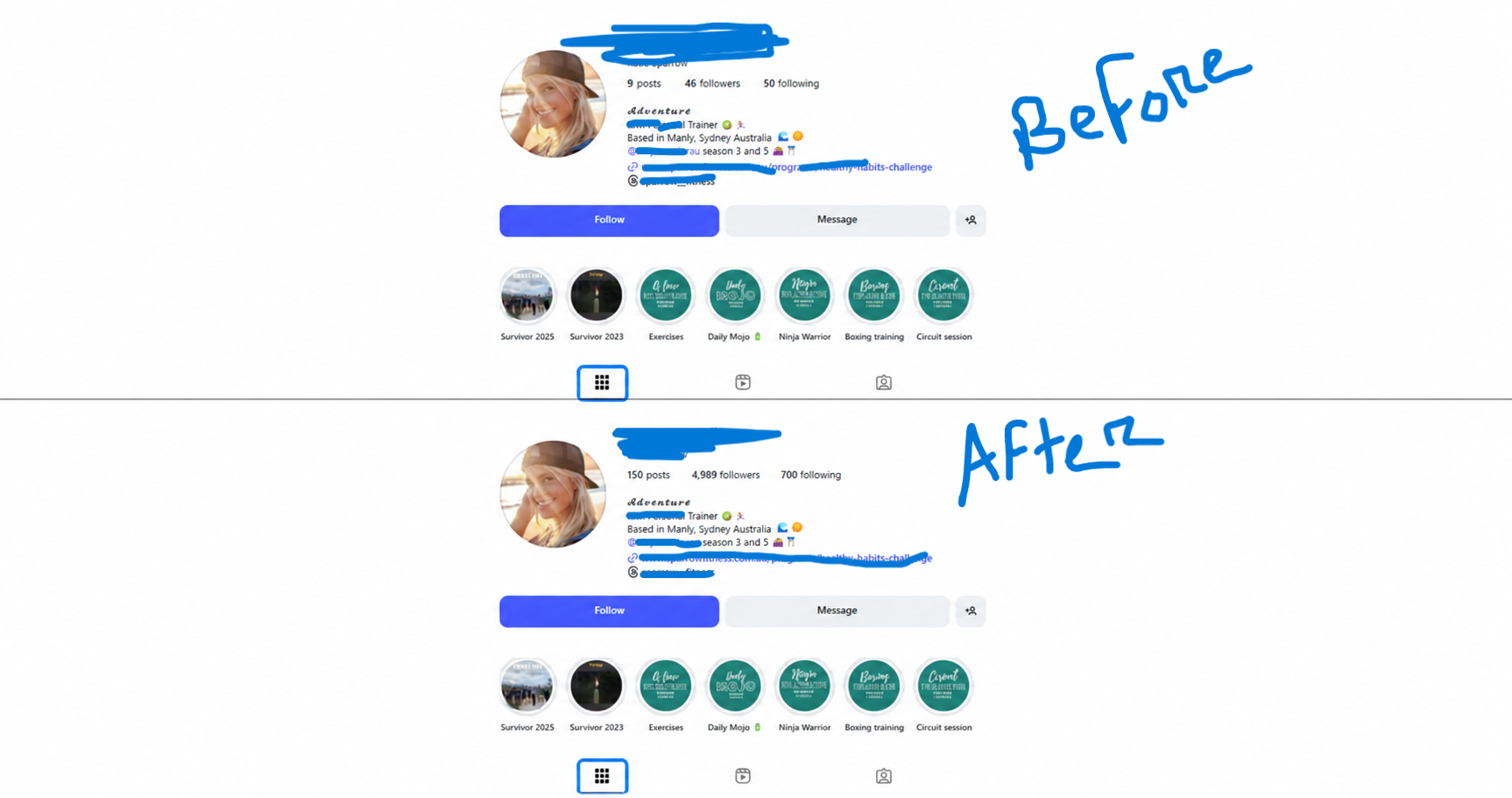 Instagram Growth — Before & After — Instagram · Audience Growth campaign screenshot